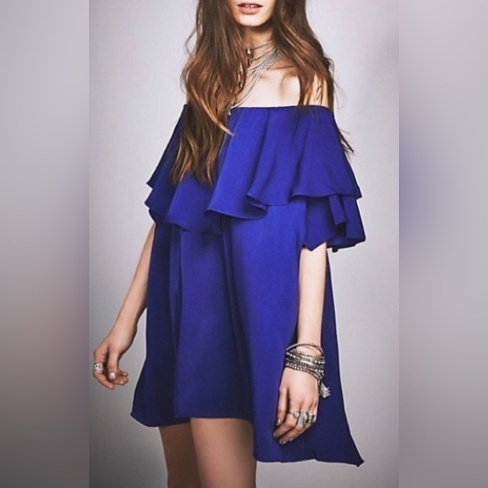 MLM Label x Free People Off Shoulder Ruffle Dress Blue Size M